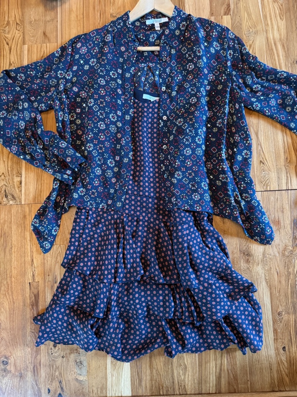 Derek LamFloral Tiered Ruffle Sundress with long sleeve button top